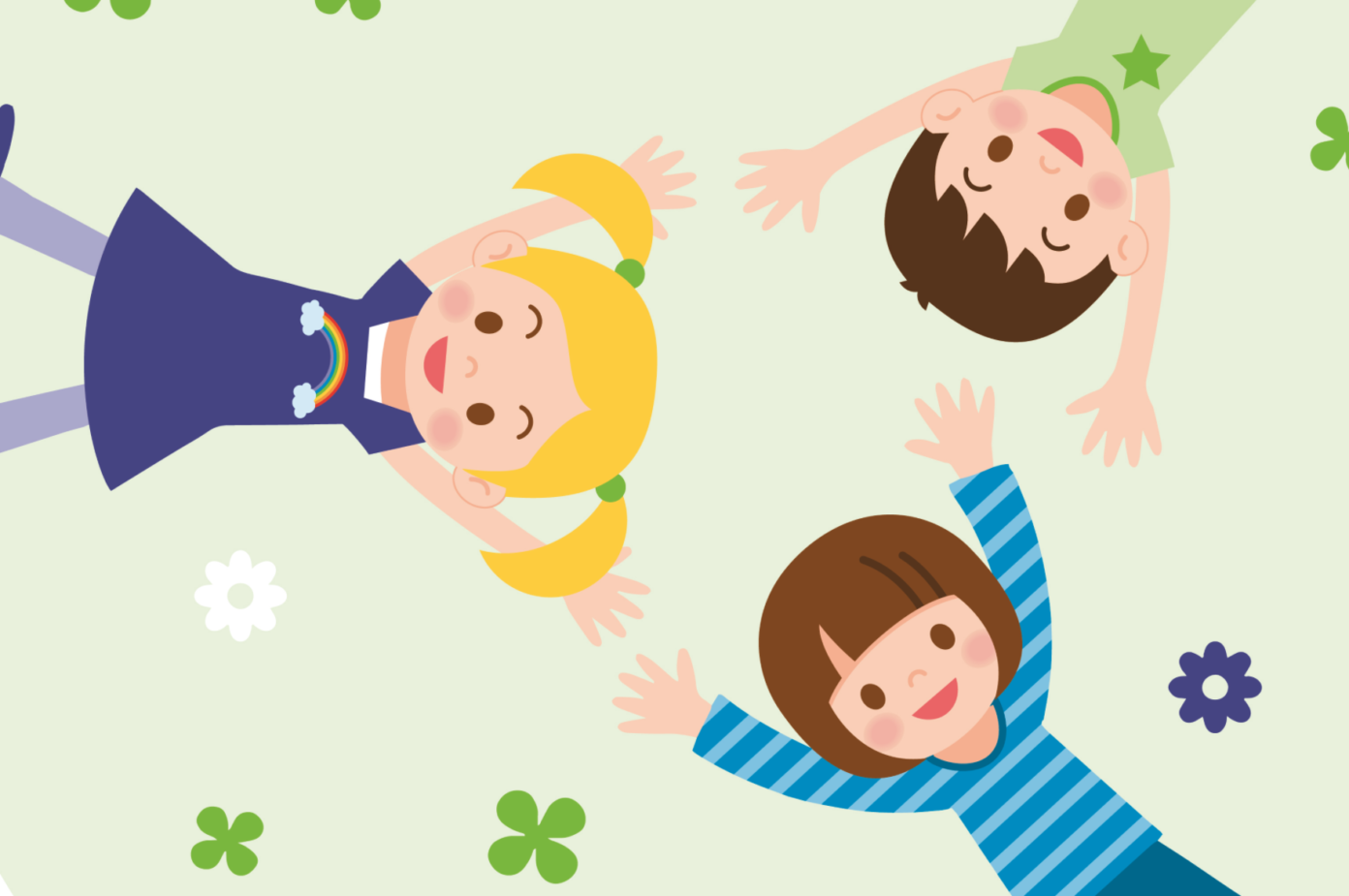 Illustration von drei Kindern, die auf einer Wiese liegen.