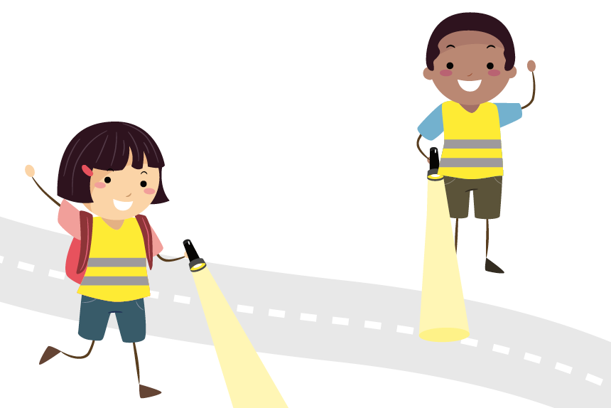 Illustration zweier Kinder mit Taschenlampen.
