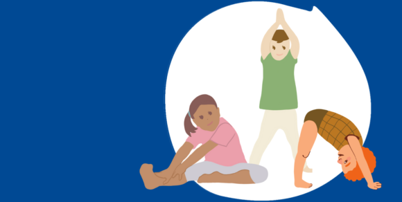 (Illustration von drei Kindern beim Turnen.) Illustration von drei Kindern beim Turnen.