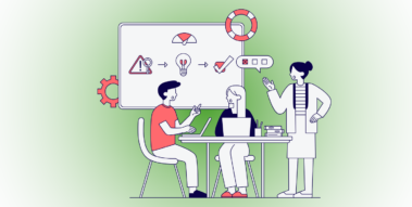 Illu von Menschen, die sich mit Notfallmanagement beschäftigen