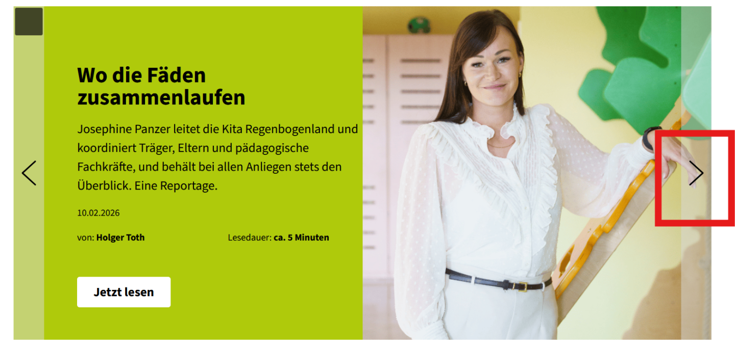 Josephine Panzer, Leiterin der Kita Regenbogenland, präsentiert ihre Arbeit mit Kindern und Eltern in einem kreativen Umfeld.